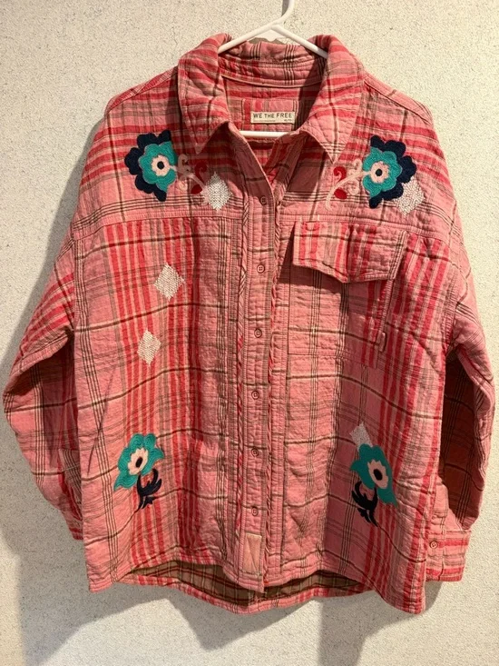 Free People We The Free Embroidered Sashiko Shirt Size XL - Picture 4 of 7